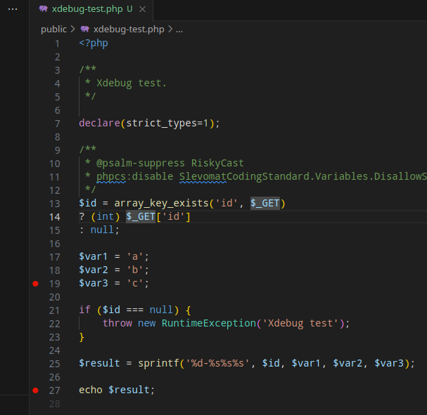 Screenshot: xdebug breakpoints